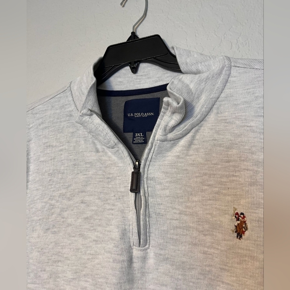 U.S. Polo Assn. Gray Zip Up Sweater with Navy Accents 3XL Mens - Picture 3 of 4